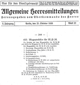 The “Allgemeine Heeresmitteilungen” of the 21.st of October 1938