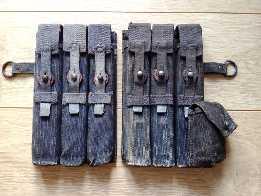 Very rare set of pouches with metal tips on straps. Unknown code (front side)